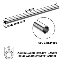 Stainless Steel Round Tube Length 300mm Metal Straight Pipe OD 8mm to 325mm