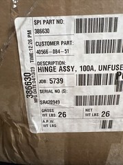 (32 Pounds) Small Parts Incorporated, PN: 386630, Hinge Assembly, 100A, Unfused