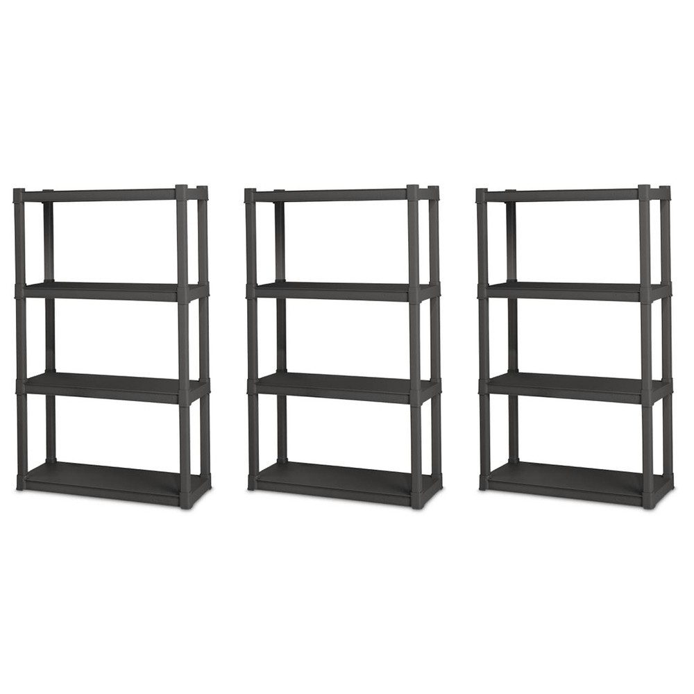 Sterilite Plastic Indoor Outdoor 4 Shelf Durable Shelving Unit, Gray, 3 Pack