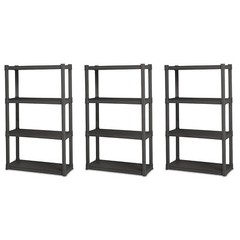 Sterilite Plastic Indoor Outdoor 4 Shelf Durable Shelving Unit, Gray, 3 Pack