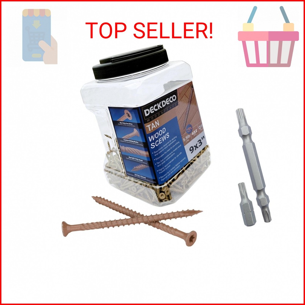 DECK DECO Wood Screws #9 x 3 79pcs(Approx), Tan Ruspert Coating Exterior Deck Sc