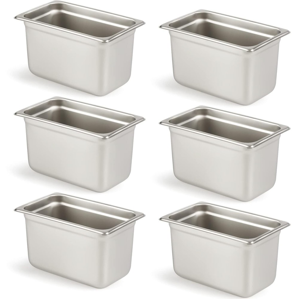 CURTA 6 Metal 1/4 Size 6″ Deep Food Pans 6.5×10.5″Steam Prep Fridge NSF Thick