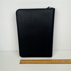 Vtg Day Timer Faux Leather Black Zip Planner Binder Textured Diamond Shape READ