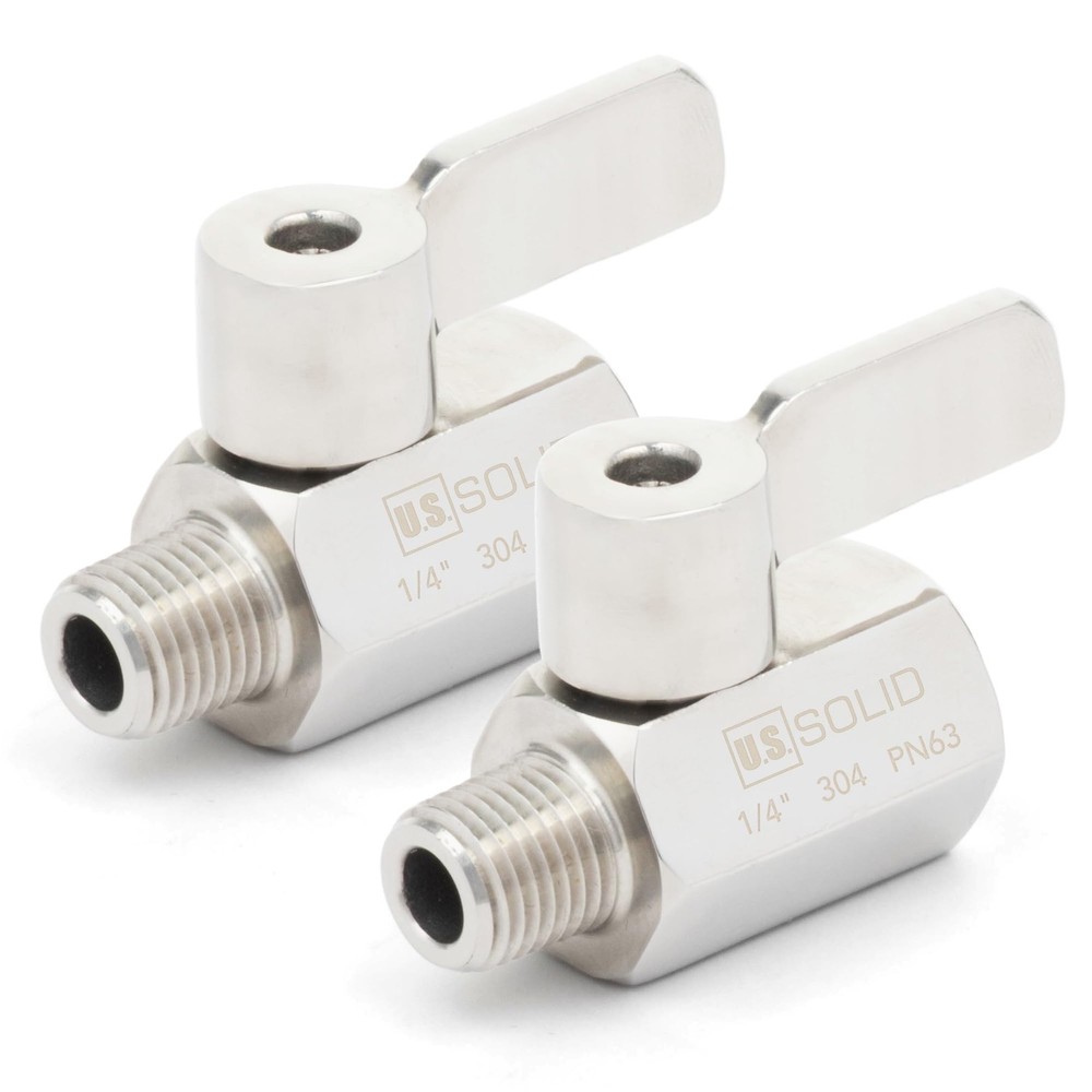U.S. Solid 2pcs 304 Stainless Steel Mini Ball Valve 1/4 in FNPT x 1/4 in MNPT