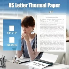 Thermal Printer Paper 8.5 x 11 Inch, 100 Sheets US Letter Size 100