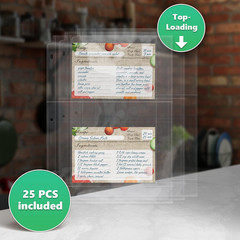 50 Pockets Full Size 4X6 for 8.5X11 (Pack of 25) Recipe Card Protectors Top-Load