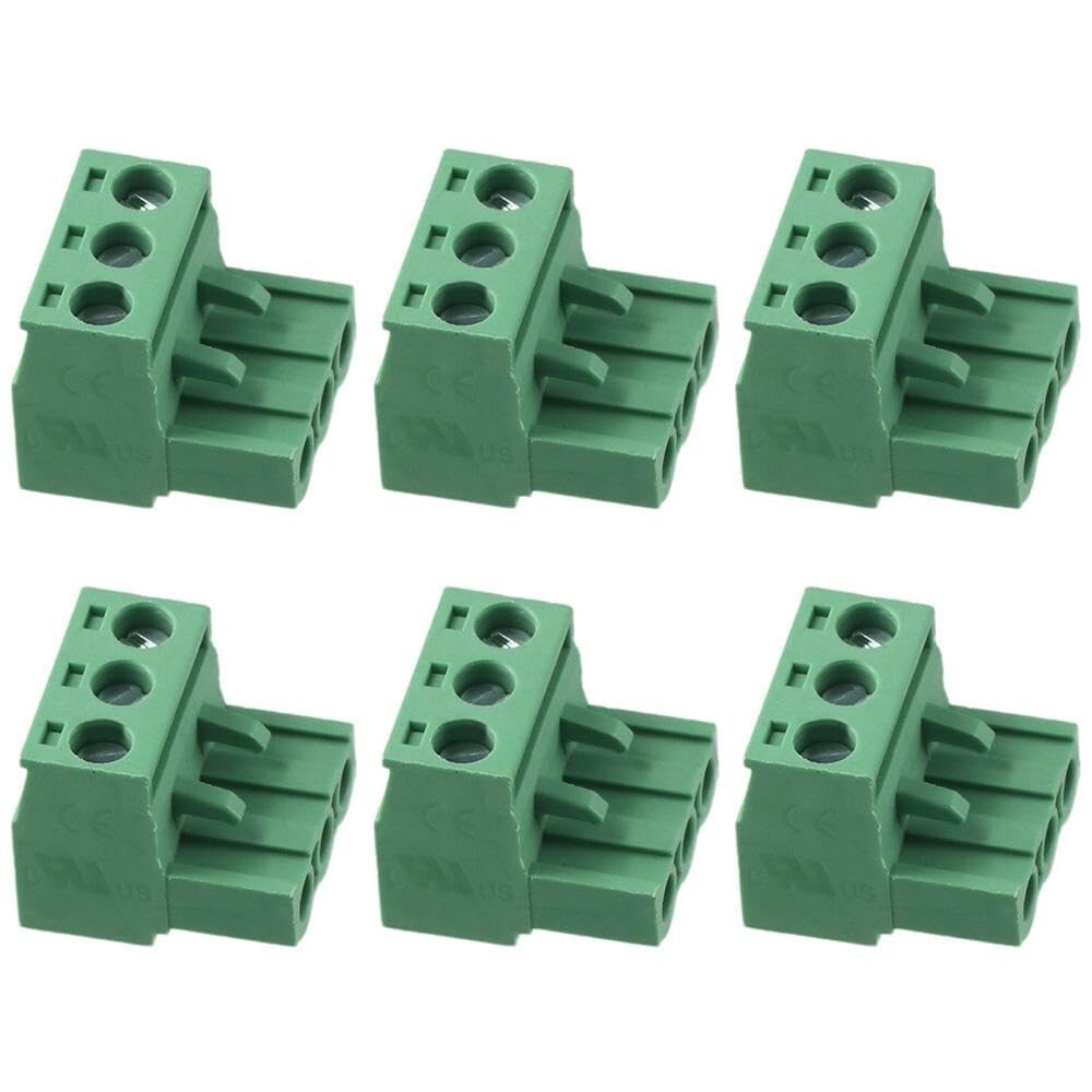 6Pcs of 3 Pin Terminal Block Plug (Phoenix/PHX connector), Female Sockets 5.08mm