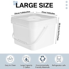 Hushee 10 Pcs 2 Gallon Bucket 68 Mil Square Plastic Buckets with Lid and Hand…