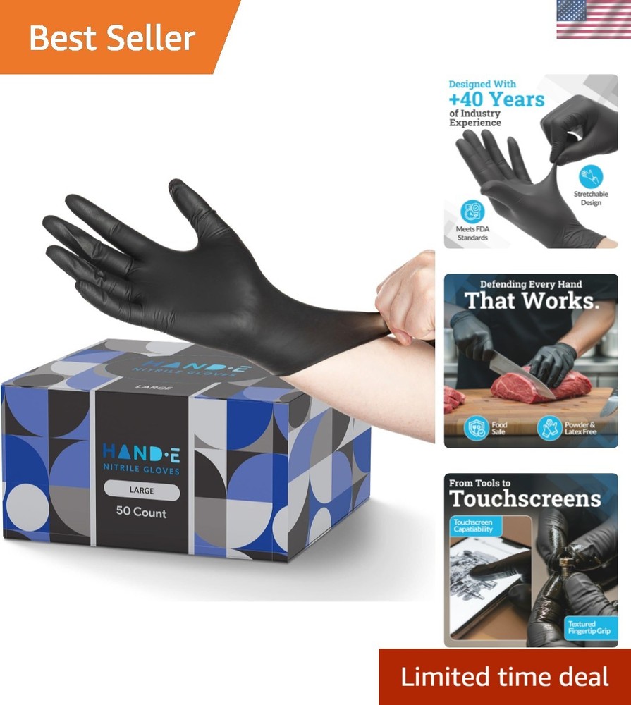 Black Nitrile Disposable Gloves Large, 50 Count – BBQ, Tattoo, Hair Dye, Cook…