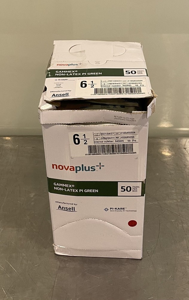 NovaPlus V20685265 Ansell Gammex PI Green Glove Sz 6.5 41 Pair Polyisoprene NEW!