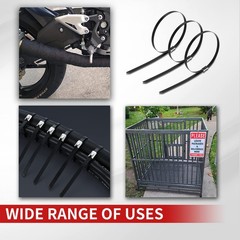 Metal Zip Ties black 100pcs 11.8 inch 304Stainless steel Epoxy Coated Cable T…