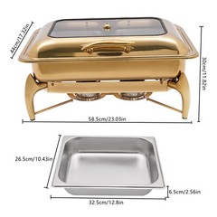 Gold 9QT Roll Top Chafing Dish Buffet Set Stainless Steel with Fuel Holder Home~