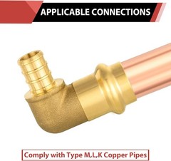 1/2″ Copper Press X 1/2″ PEX Crimp Elbow Brass Fittings Pack of 5