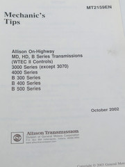 Allison Mechanics Tips Book MD HD B Series Transmissions MT2159EN
