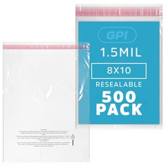 GPI – Case of 1000, 8 x 10 CLEAR SELF SEAL POLY BAGS, 1.5 Mil – Resealable, Peel