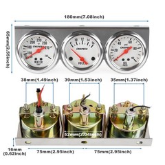 CNSPEED 2″ 52mm Triple Gauge Kit Volt, Water Temp, Oil Pressure Auto Gauge Set