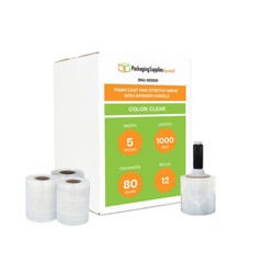 12 Rolls 5″x1000′ 80 Ga Cast Narrow Stretch Wrap Clear Film w/ Black Handle