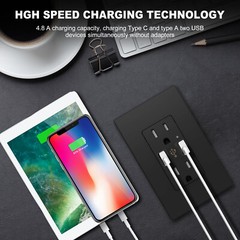 Micmi USB C Outlet , Smart 4.8A ,15 Amp Fast Charging Capability UL Listed,Black