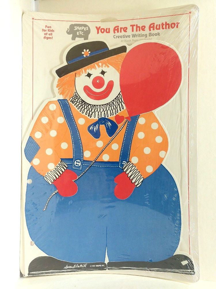 Vintage SHAPES ETC Creative Writing Book (1989) Clown – 10 Jumbo Sheets Paper