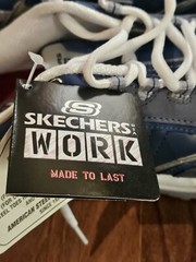 NEW Skechers WOMEN Blue Silver Leather Work Construction Safety Toe Shoes Sz 9.5