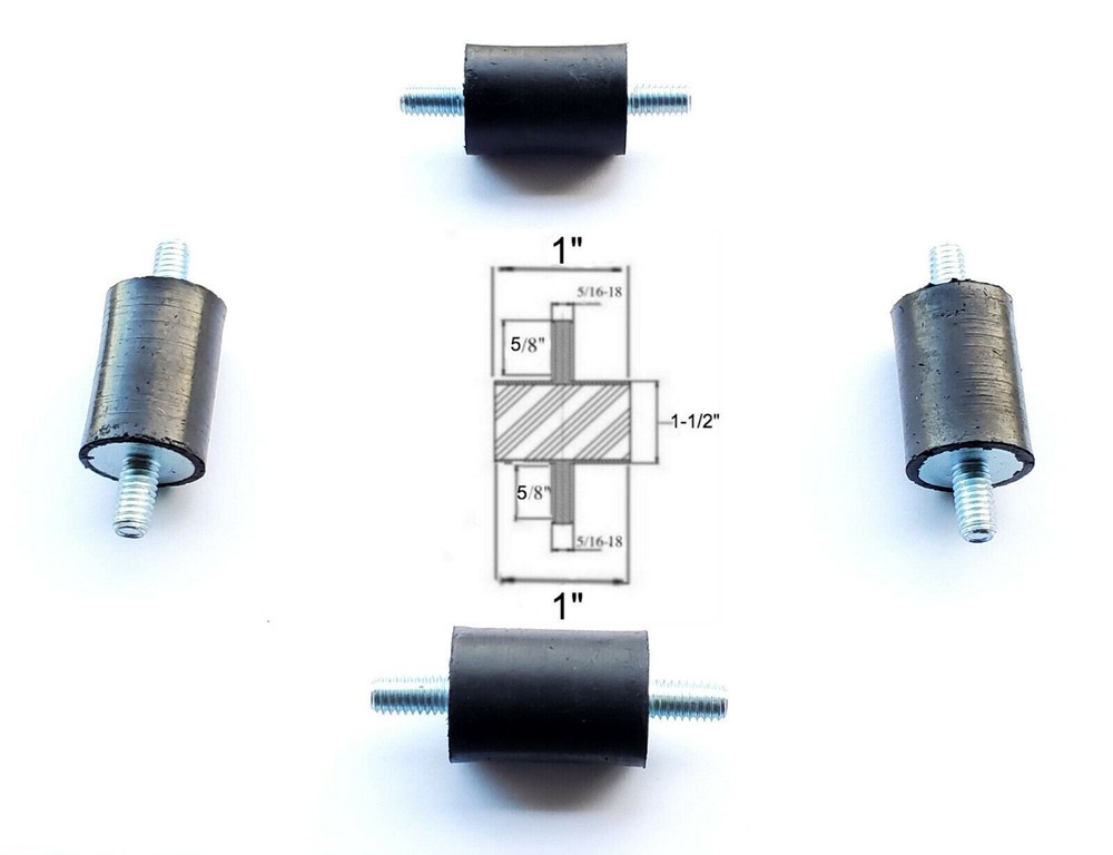 4 Rubber Vibration Isolator Mounts (1″ Dia x 1-1/2″ Thk) 5/16-18 x 5/8″ Studs