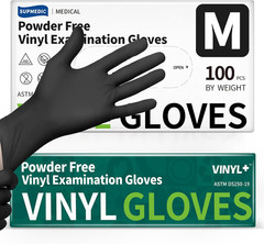 Supmedic Vinyl Disposable Exam Gloves, Black 4Mil Powder-Free Latex-Free Medical