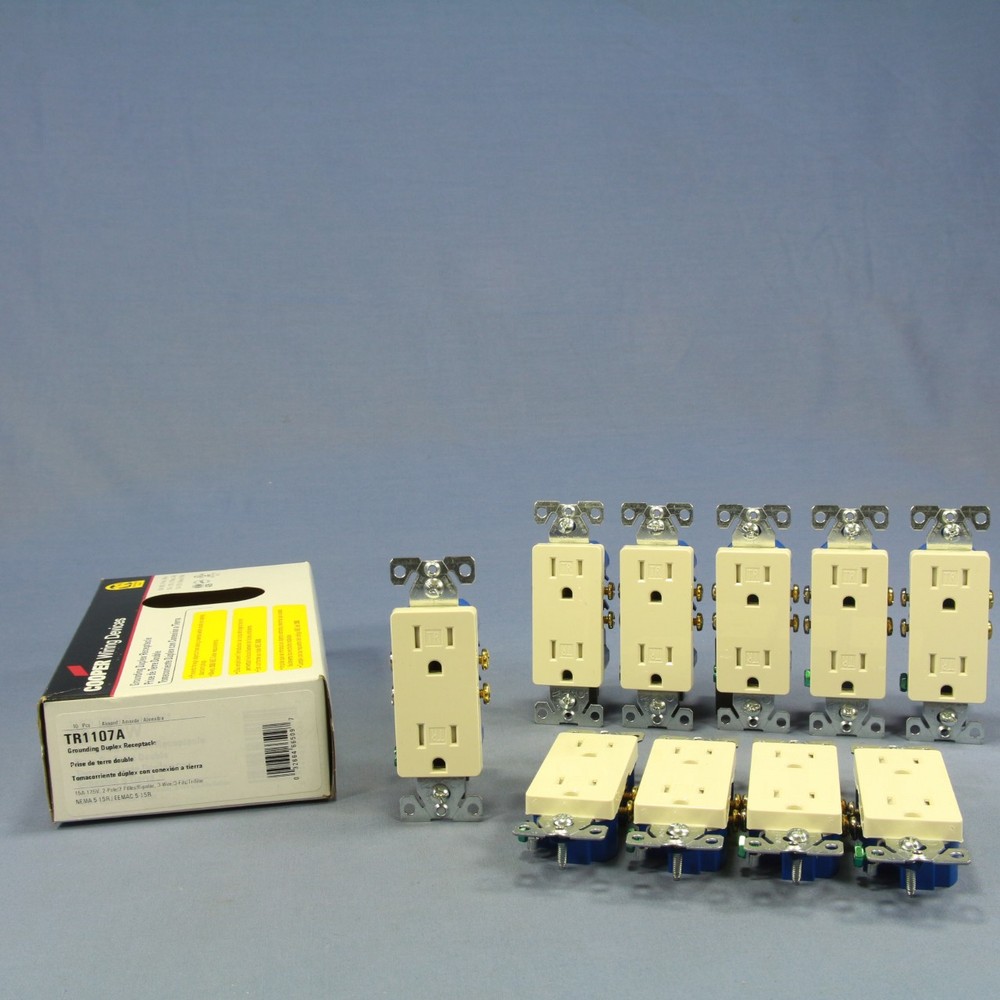 10 Cooper Almond TAMPER RESISTANT Duplex Receptacle Outlets 5-15R 15A TR1107A