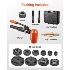 Uimoso Hydraulic Knockout Punch Set, 15 Ton, 1/2″ to 4″ with 10 Dies