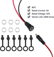 6 Sets 5.5 X 2.1Mm DC Power Jack Threaded Female Panel Mount Barrel Connector Ad