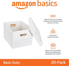 Storage/Filing Boxes with Lift-Off Lid, Letter/Legal Size, Collapsible, Tape-Fre