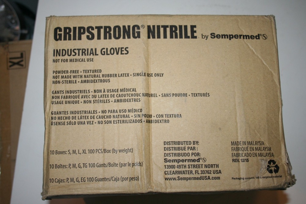Sempermed Gripstrong Nitrile Gloves Large Case Of 10/100. 1000 Gloves Blue