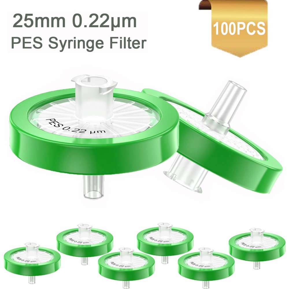 100PCS PES Membrane Syringe Filter 25mm 0.22μm Non-sterile HPLC Hydrophilic