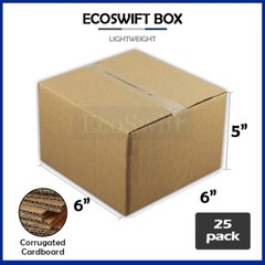 25 6x6x5 EcoSwift Cardboard Packing Moving Shipping Boxes Corrugated Box Cartons