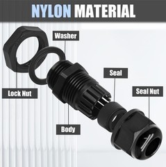 2 Pcs 1″ NPT Nylon Cable Glands, Black Strain Relief Cable Cord Connector IP68