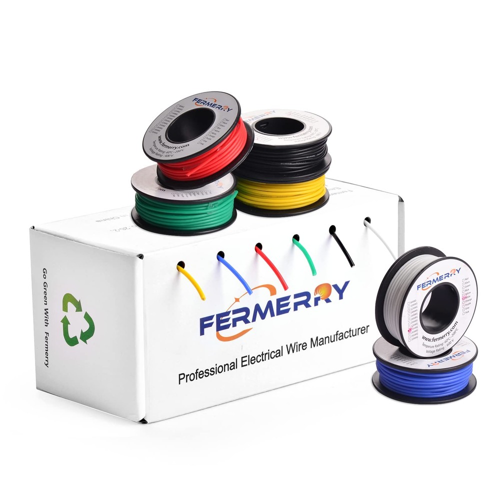 24 AWG Solid Core Wire Spool 25ft Each 6 Colors Flexible 24 Gauge Hook up Wir…