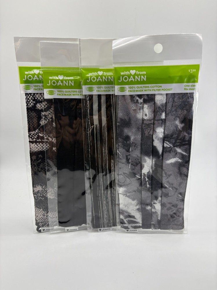 4 x JOANN Pleated Quilters Cotton Face Mask Washable Reusable New in Package