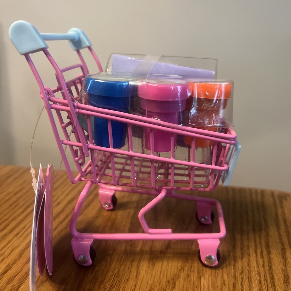 New Mini pink Shopping Cart for Desk Top Teacher Office 4.72” Stamps mini book