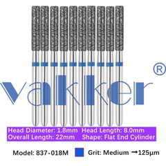 10pc Diamond Burs Shape Flat & Round End Modified Cylinder Fine Medium Coarse