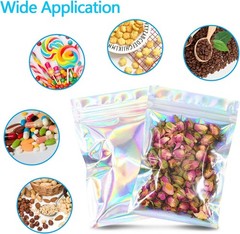 Holographic Mylar Bags Smell Proof Food Storage Resealable Ziplock Foil Pouch
