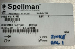 Spellman High Voltage Power Supply Part 4349192, X3363