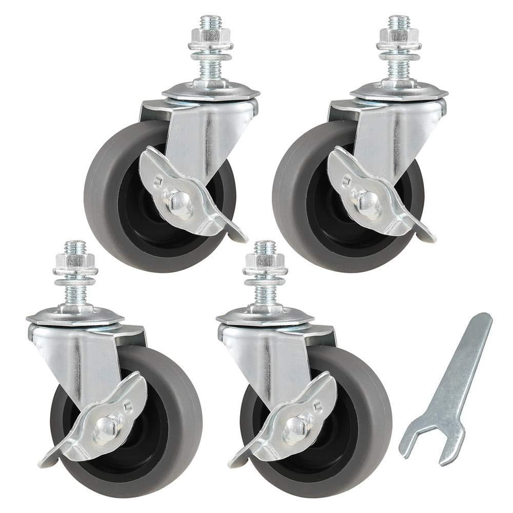 4pcs Caster Wheels, 3″ Locking Swivel Stem Casters Set with Brake, 3/8″-16 X 1″