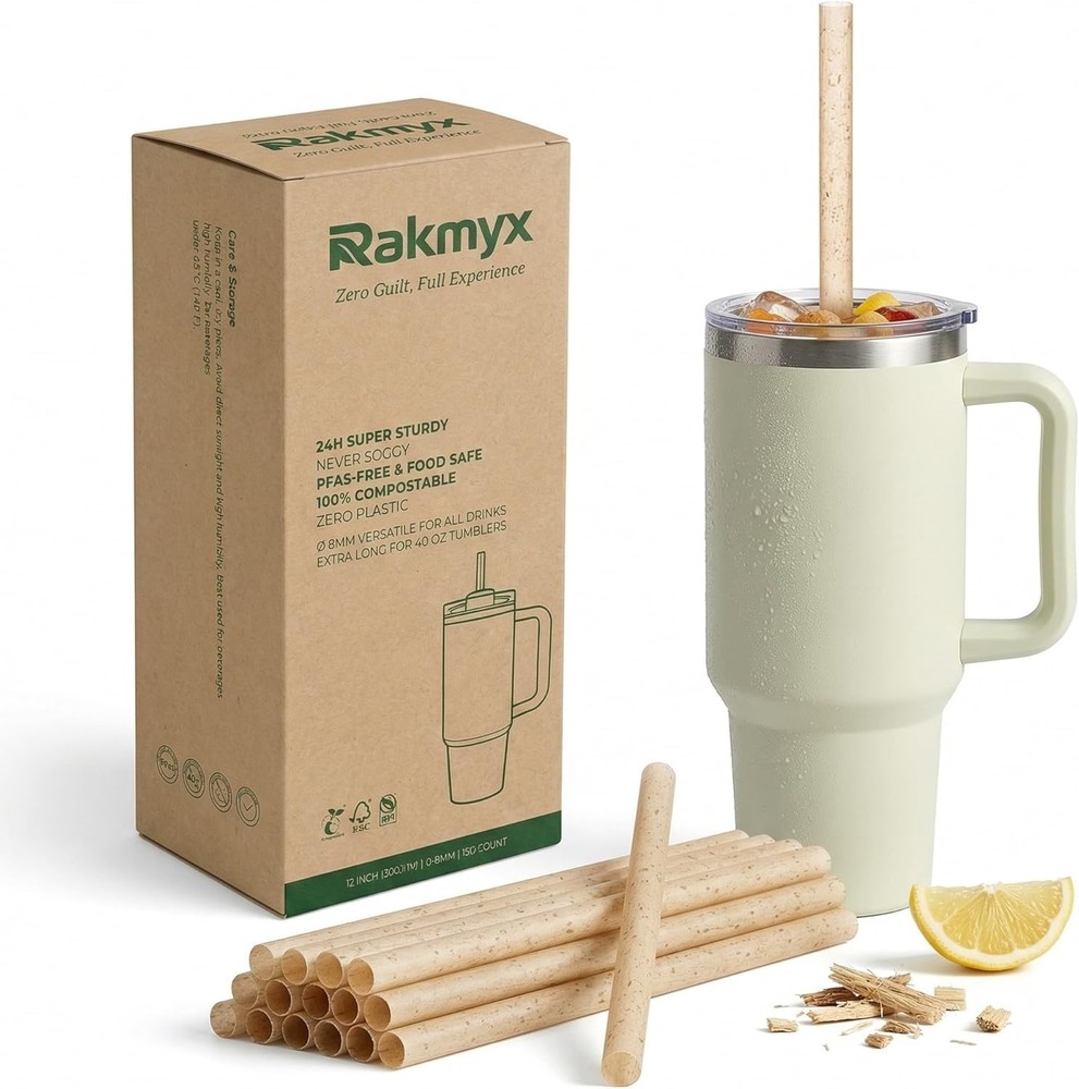 12 Inch Wide 10mm Sugarcane Straws for Smoothies & Stanley 40oz Tumbler, 24H