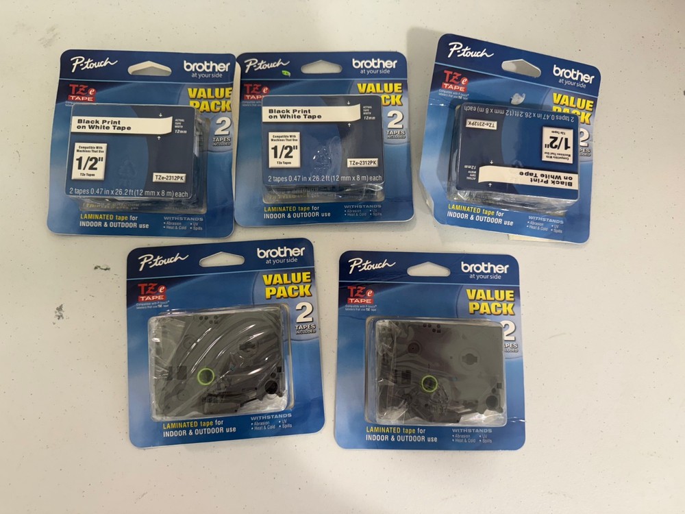 Genuine Brother (5) TZe-2312PK Black on White 1/2 Inch (10 Tapes- Open Box)