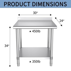 Stainless Steel Table, 30 x 24 Inches Commercial Metal Prep & Work Table with…