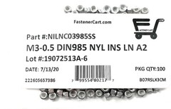 (100) M3 x 0.5 Stainless Steel DIN985 Metric Nylon Insert Lock Nuts 3mm A2 (100)