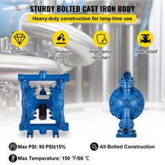 VEVOR Air-Operated Double Diaphragm Pump 1/2″ Inlet Cast iron Nitrile Diaphragm