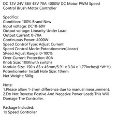 DC 12V 24V 36V 48V 70A 4000W DC Motor PWM Speed Control Brush Motor Controller E