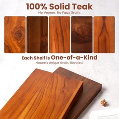 36 Inch Teak Floating Shelves Set of 2 – Solid Natural Wood Wall Mounted Shel…