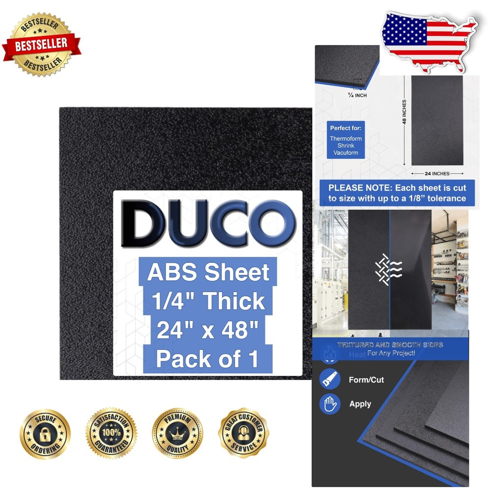 Robust 1/4″ ABS Plastic Sheet 24″ x 48″ Black Textured Matte, Thermoformable