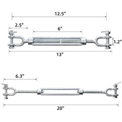 2 Pack 1/2 Inch M12 Turnbuckle Hook, Hot Dipped Galvanized Steel Jaw and Jaw Tur